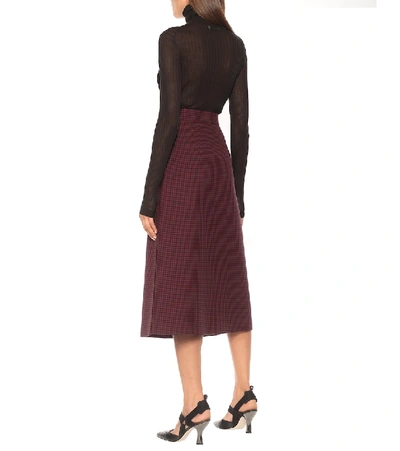 Shop Fendi Checked Wool Midi Skirt In Red