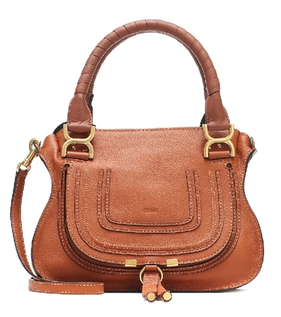 Chloé Marcie Small Double Carry Satchel Bag In Grained Leather In Brown