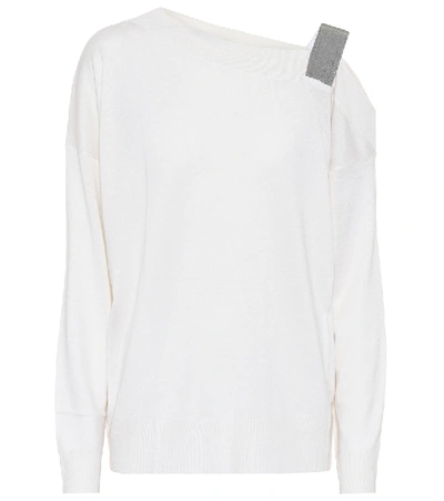 Shop Brunello Cucinelli Embellished Cashmere And Silk Sweater In White