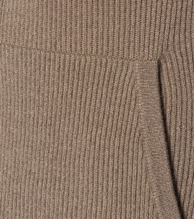 Shop Brunello Cucinelli Ribbed-knit Cashmere Hoodie In Brown