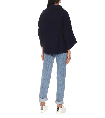 Shop Chloé Wool-blend Funnel Neck Jacket In Blue