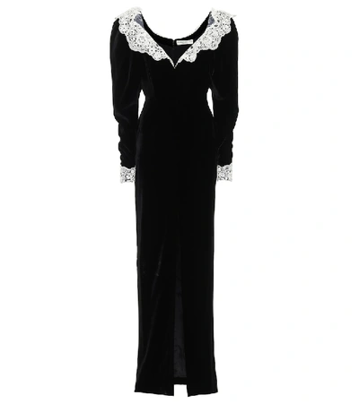 Alessandra Rich Lace-trimmed Sequin-embellished Velvet Gown In Black ...