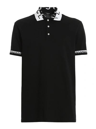 Shop Versace Branded Collar Polo Shirt In Black