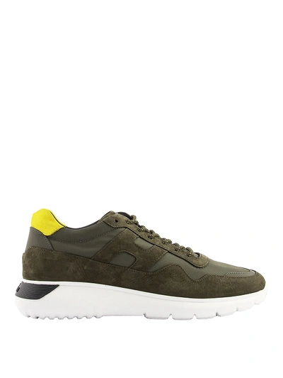 Shop Hogan Interactive Nubuck And Fabric Sneakers In Dark Green