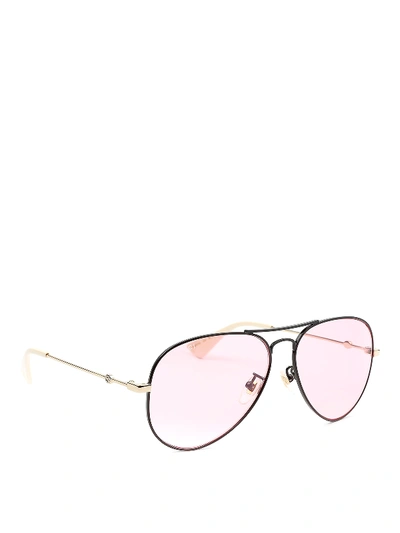 Shop Gucci Pink Lenses Aviator Sunglasses In Black