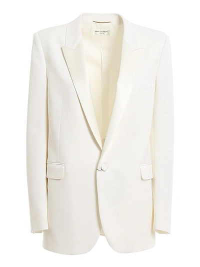 Shop Saint Laurent Grain De Poudre Tuxedo Blazer In White