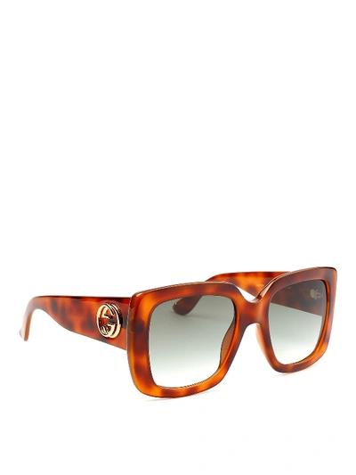 Shop Gucci Havana Acetate Rectangular Shaped Sunglasses In Brown