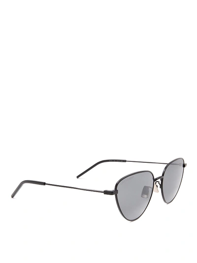 Shop Saint Laurent Sl 310 Cat Eye Metal Sunglasses In Dark Grey