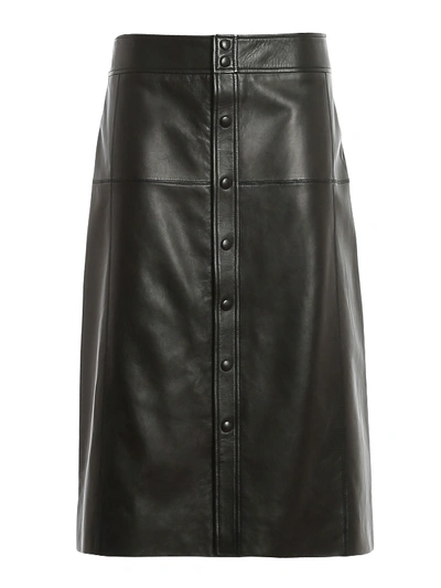 Shop Saint Laurent Button Detailed Leather Skirt In Black