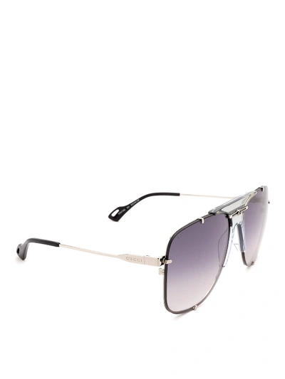 Shop Gucci Grey Lenses Aviator Sunglasses In Metallic