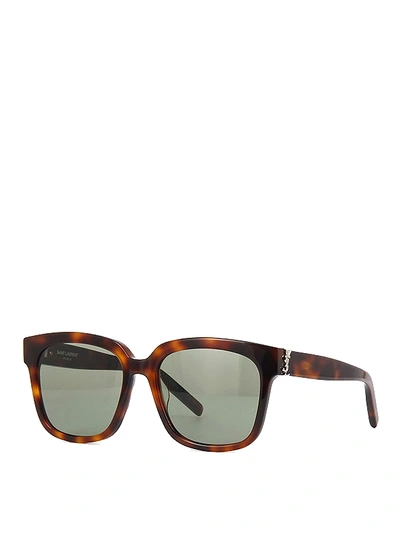 Shop Saint Laurent Squared Acetate Sunglasses In Brown