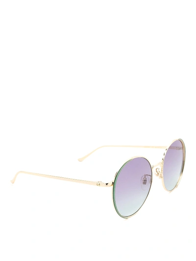 Shop Gucci Metal Frame Round Sunglasses In Green