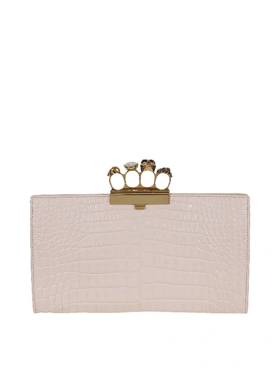 Shop Alexander Mcqueen Croco Effect Leather Pouch In Light Pink