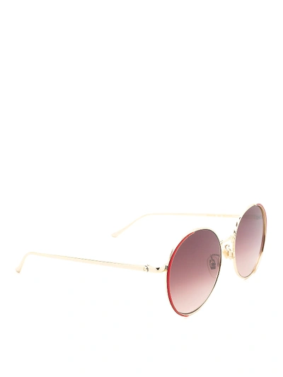 Shop Gucci Slim Metal Frame Round Sunglasses In Red