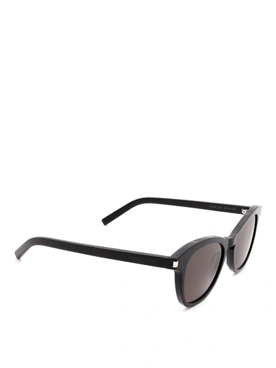 Shop Saint Laurent Sl 356 Black Round Acetate Sunglasses