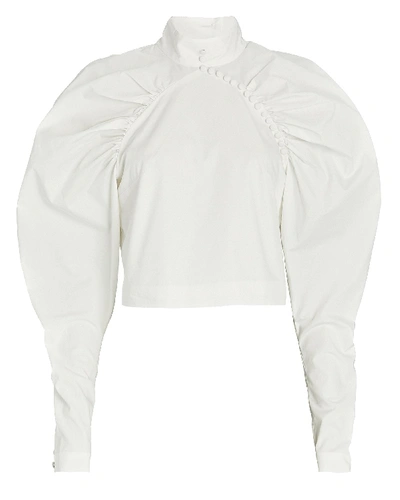 Shop Rotate Birger Christensen Kim Ruched Puff Sleeve Top In White