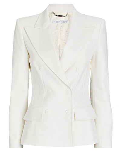 Shop Alberta Ferretti Double-breasted Wool-blend Blazer In White