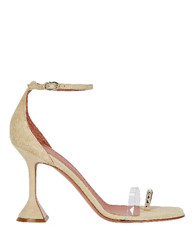 Shop Amina Muaddi Oya Pvc-trimmed Suede Sandals In Beige