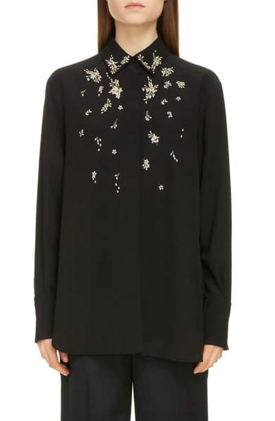 Shop Givenchy Crystal Embellished Silk Shirt In Black Crystal