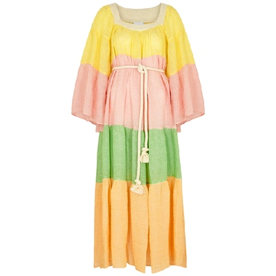 Shop Lisa Marie Fernandez Chios Colour-blocked Linen-blend Maxi Dress In Multicoloured