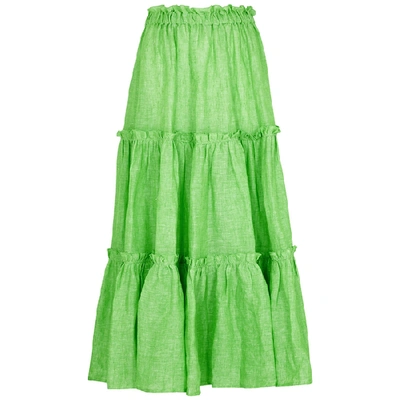Shop Lisa Marie Fernandez Green Tiered Linen Midi Skirt