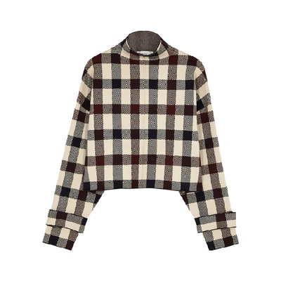 Shop Victoria Victoria Beckham Checked Cropped Stretch-knit Jumper In Multicoloured
