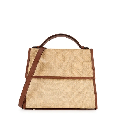 Shop Hunting Season Medium Leather And Raffia Top Handle Bag In Tan