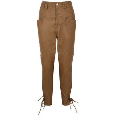 Shop Isabel Marant Badeloisa Brown Tapered Leather Trousers In Camel