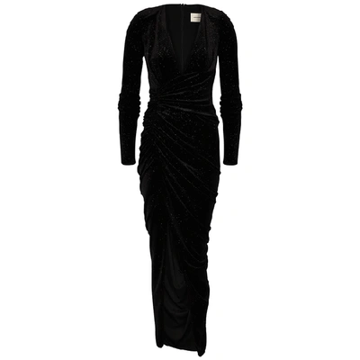 Shop Alexandre Vauthier Black Glittered Stretch-velvet Maxi Dress