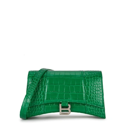 Shop Balenciaga Hourglass Green Leather Shoulder Bag
