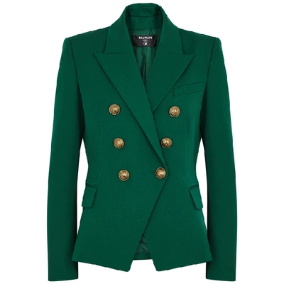 Shop Balmain Red Double-breasted Wool Blazer In Green