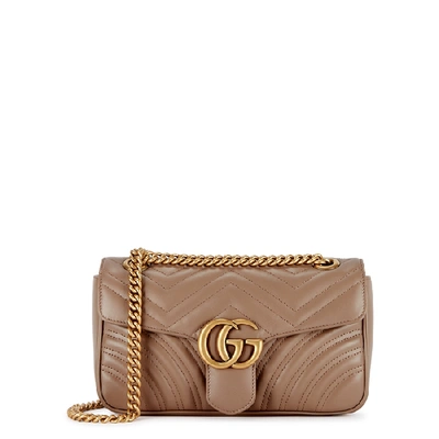 Shop Gucci Gg Marmont Small Rose Leather Shoulder Bag In Beige