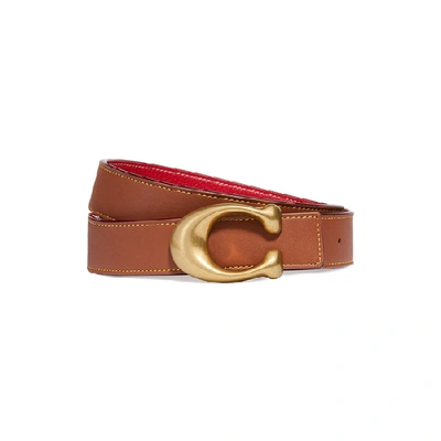 Shop Coach Brown And Red Reversible Leather Belt In Tan