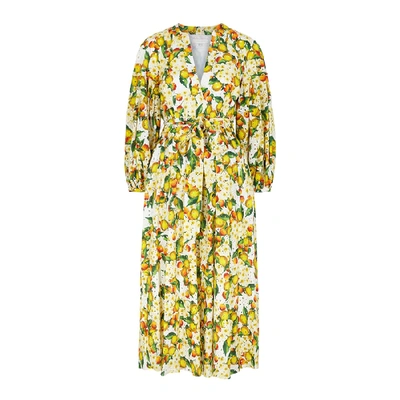 Shop Borgo De Nor Mia Printed Broderie Anglaise Midi Dress In Yellow