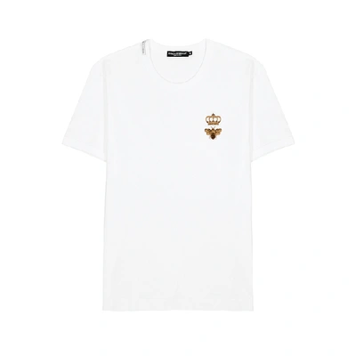 Shop Dolce & Gabbana White Embroidered Cotton T-shirt