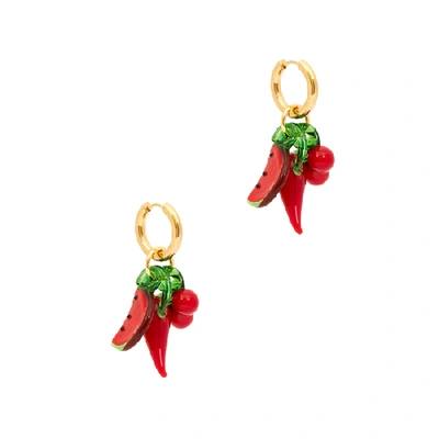 Shop Sandralexandra Triple Grocery Gold-tone Hoop Earrings In Red