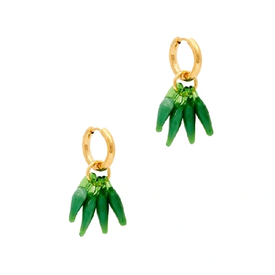 Shop Sandralexandra Chillies Gold-tone Hoop Earrings In Green