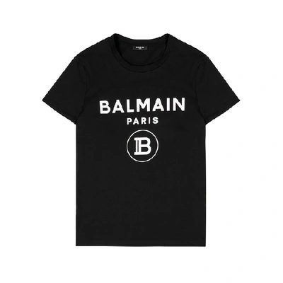 BALMAIN BLACK LOGO-PRINT COTTON T-SHIRT 3880027