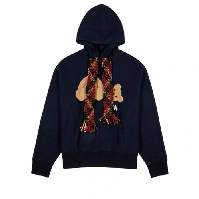 Shop Palm Angels Navy Bear-embroidered Wool-blend Sweatshirt