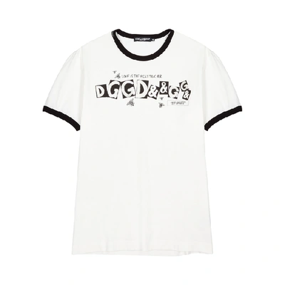 Shop Dolce & Gabbana White Printed Cotton T-shirt In White And Black