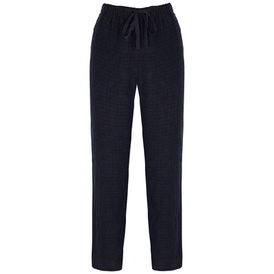 Shop Eileen Fisher Navy Checked Linen Trousers