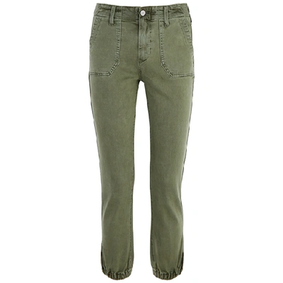 Shop Paige Mayslie Green Stretch-denim Cargo Trousers In Dark Green