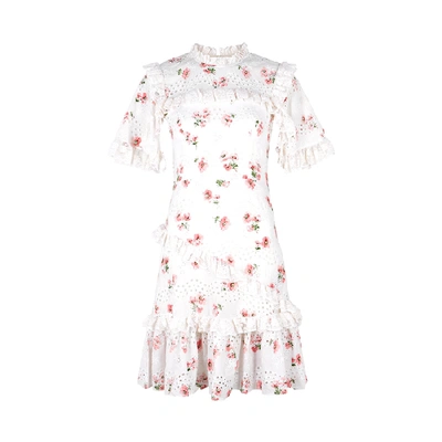 Shop Needle & Thread Desert Rose Lace-trimmed Cotton-blend Mini Dress In White