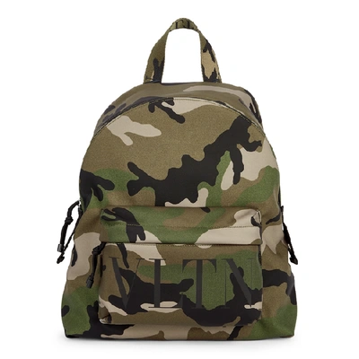Shop Valentino Garavani Vltn Camouflage Nylon Backpack In Khaki