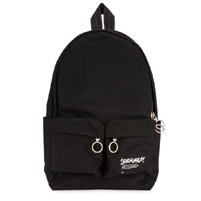 Shop Off-white Black Printed Canvas Backpack In Black And White