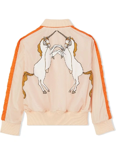 Shop Burberry Unicorn Print Contrast Trim Bomber Jacket In Pink