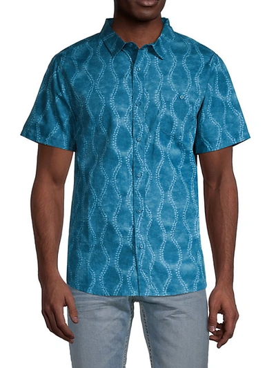 Shop Threads 4 Thought Batik Short-sleeve Printed Organic Cotton Shirt In Aqua