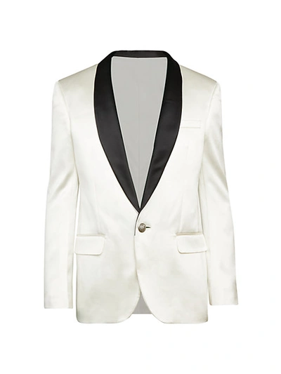 Shop Balmain Contrast-lapel Silk Satin Jacket In Blanc
