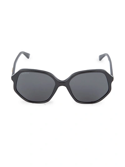 Shop Gucci Women's Core 56mm Geometric Sunglasses In Black Grey