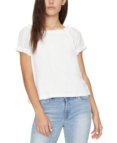 Shop Sanctuary Julia Crochet Sleeves T-shirt In White Jasmine